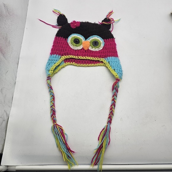 Handmade Other - Handmade Owl Hat Trapper Girls One Size Multicolor Crochet Ear Flap Tassel